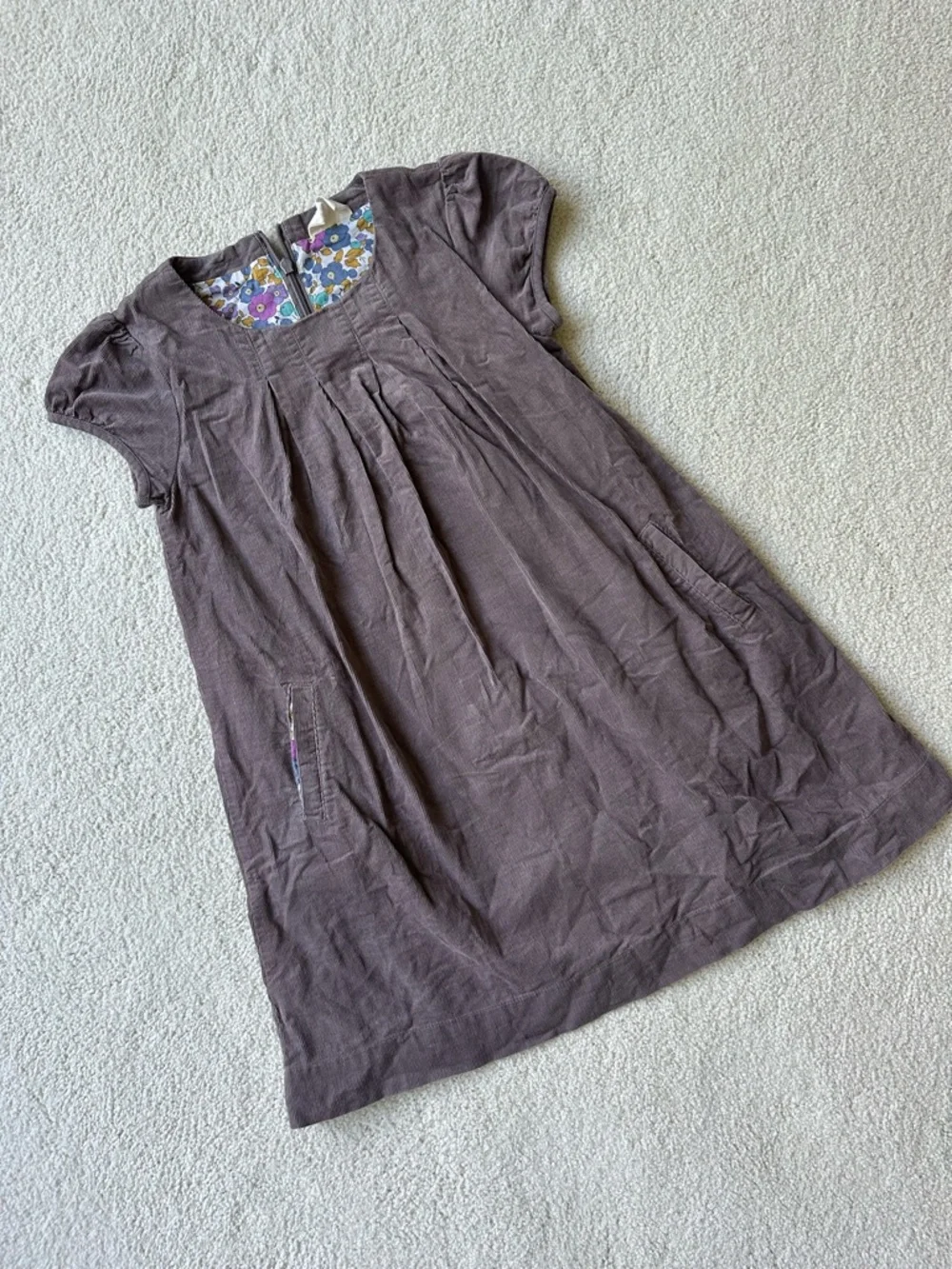 Boden Brown Corduroy Dress with Liberty Floral lining and pockets